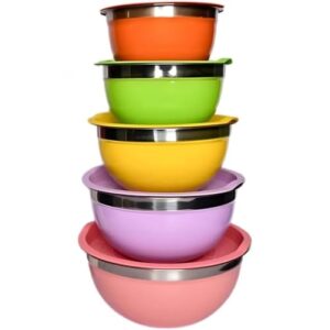 Conjunto De 5 Bowls Tigelas De Inox Coloridos Com Tampa