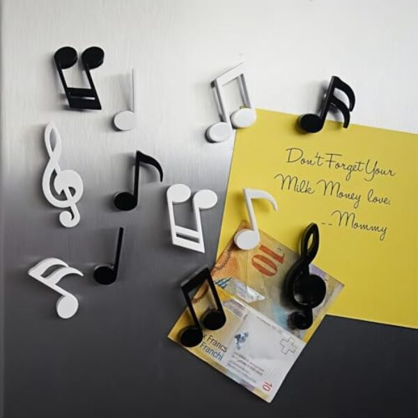 Conjunto de 6 peças de ímãs de geladeira com notas musicais, símbolos musicais criativos para decoração de casa, escritório e sala de aula, notas magnéticas pretas e brancas