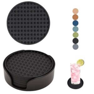 Conjunto de 6 porta-copos de silicone, porta-copos de 10 cm com suporte, porta-copos redondos para bebidas, cerveja, café, casa, escritório, bar, mesa, mesa, proteção, porta-copos de borracha