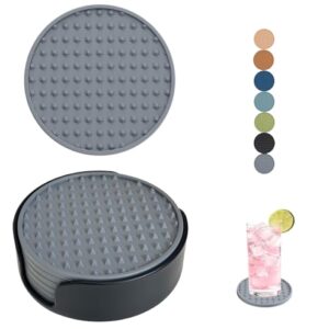 Conjunto de 6 porta-copos de silicone, porta-copos de 10 cm com suporte, porta-copos redondos para bebidas, cerveja, café, casa, escritório, bar, mesa, mesa, proteção, porta-copos de borracha