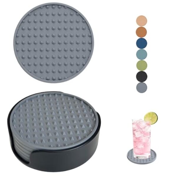 Conjunto de 6 porta-copos de silicone, porta-copos de 10 cm com suporte, porta-copos redondos para bebidas, cerveja, café, casa, escritório, bar, mesa, mesa, proteção, porta-copos de borracha