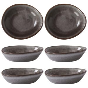 Conjunto de 6 pratos de molho de cerâmica feitos à mão, tigelas pequenas esmaltadas cinza para molhos, molhos e lanches, seguro para micro-ondas e lava-louças