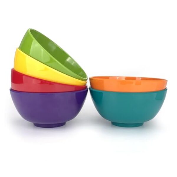 Conjunto de 6 tigelas de salada 100% melamina 793 g, tigelas redondas de sopa de melamina de 15 cm, conjuntos de louça de melamina para jantar em casa ou piquenique, resistente à quebra e livre de BPA