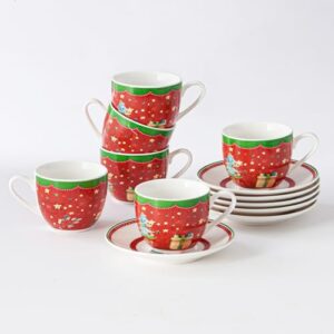 Conjunto de 6 xícaras e pires de café expresso de Natal, canecas de café pequenas de 85 g, xícara de cerâmica Demitasse para chá, latte, copo Expresso Shot para máquina de café expresso e cafeteira