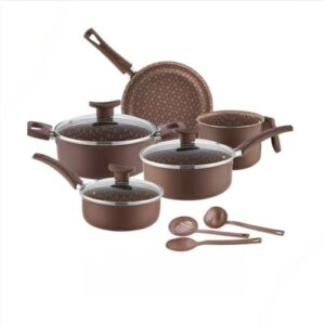 Conjunto de 8 PeçAs de Panelas Antiaderentes, Com AlçAs Resistentes ao Calor Para Facilitar o Cozimento e a Limpeza.(Marrom)