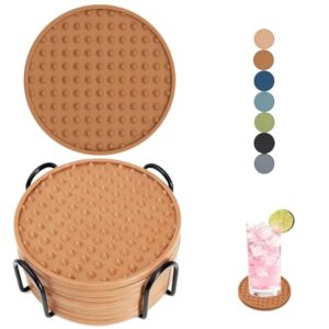 Conjunto de 8 porta-copos de silicone, porta-copos de 10 cm com suporte, porta-copos redondos para bebidas, cerveja, café, casa, escritório, bar, mesa, mesa, proteção, porta-copos de borracha
