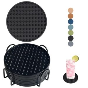 Conjunto de 8 porta-copos de silicone, porta-copos de 10 cm com suporte, porta-copos redondos para bebidas cerveja café home office bar mesa proteção de mesa, porta-copos de borracha antiderrapante
