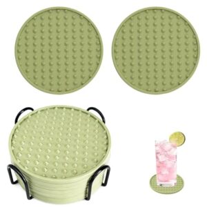 Conjunto de 8 porta-copos de silicone, porta-copos de 10 cm com suporte, porta-copos redondos para bebidas cerveja café home office bar mesa proteção de mesa, porta-copos de borracha antiderrapante