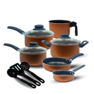 Conjunto de 9 PeçAs de Panelas Antiaderentes Com Tampas de Vidro, FáCeis de Limpar, A Escolha Preferida Para Cozinhar.(Bronze)