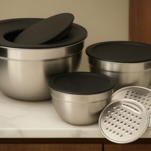 Conjunto de Bowls Tigelas de Inox com Tampa Plástica e 3 Raladores - K80