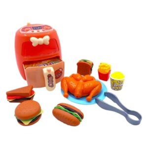 Conjunto de Brinquedo Air Fryer Infantil com Luzes, Acessórios, Cozinha de Brinquedo