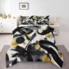 Conjunto de cama abstrato cinza preto dourado macio para meninos e meninas, boêmio, moderno, geométrico, tamanho queen, simples, estético, colcha de microfibra, tinta, exclusivo, decoração de quarto