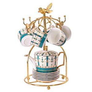 Conjunto de chá 15 peças de chá da tarde conjunto de café estilo europeu porcelana esmaltada serviço de café e chá com 6 peças (verde, conjunto de 15) (conjunto verde de 11)