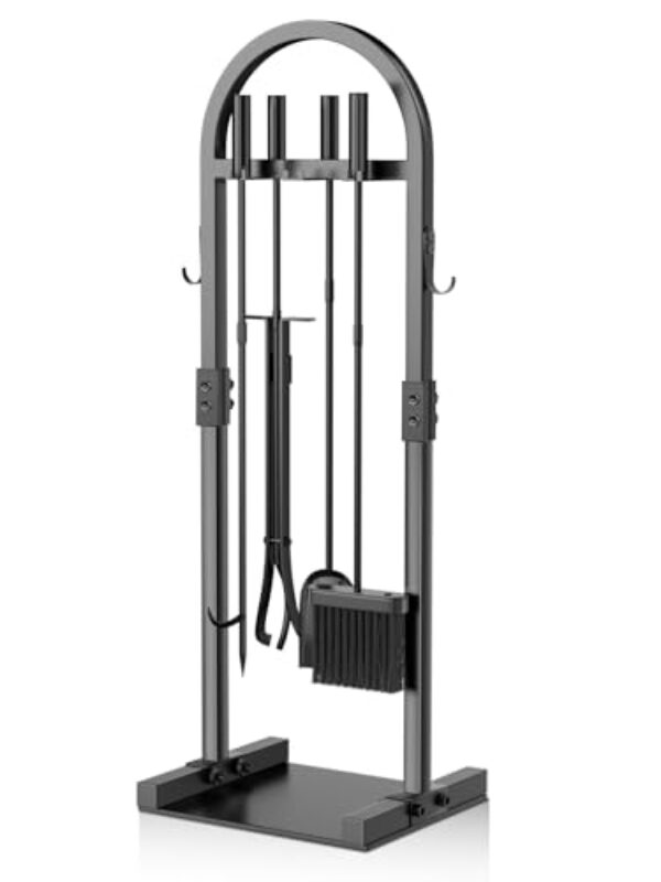 Conjunto de ferramentas de lareira, 5 peças de acessórios de lareira de ferro forjado resistente de 89 cm, pôquer, pinça, pá, escova, suporte de suporte, ferramentas de lareira de aço resistente para