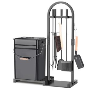 Conjunto de ferramentas de lareira, 8 peças de acessórios de lareira de ferro forjado resistente de 8 peças, pôquer/pinça/pá/escova/balde de cinzas/suporte de suporte, ferramentas de fogo de aço