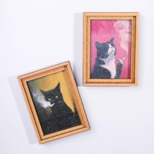 Conjunto de ímã de geladeira de gato caprichoso - 2 peças, designs artísticos felinos com estética emoldurada vintage