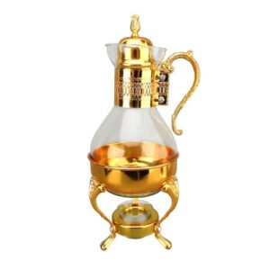 Conjunto de pote de café de vidro aquecido com tampa e xícara, chaleira de chá quente e fria estilo vintage para uso doméstico e no escritório (ouro)