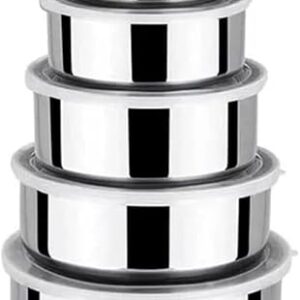 Conjunto de Potes Bowls em Aço Inox - 5 Peças c/Tampa Versátil para Cozinha Moderna Marmita