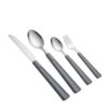 Conjunto de Talheres em Aço Inox, 21 Peças, Cabo Cinza Ergonômico, Faca Serrilhada, Garfo, Colher Grande e Pequena para Refeições