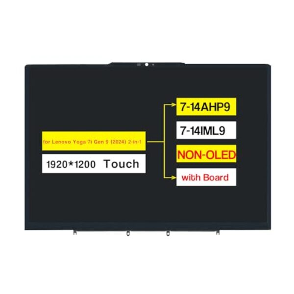 Conjunto de tela para Lenovo Yoga 7i 35.6 cm Gen 9 (2024) 2-em-1 7-14AHP9 7-14IML9 83DK 83DJ 83DK000DUS 83DK000FUS (não OLED) 1920 x 1200 LCD Display Touch Digitalizador Bisel com placa