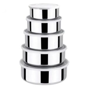 Conjunto de Tigelas 5 peças Aço Inox Potes Bowl com Tampa Redonda