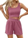 Conjunto feminino de duas peças de 2 peças 2025 sem mangas combinando lounge, top cropped de cintura alta, rosa, M