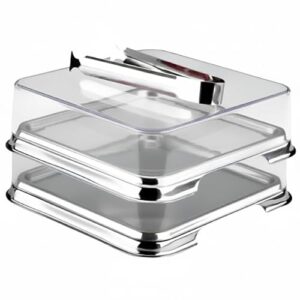 Conjunto Porta Frios Aço Inox 2 Bandejas Empilháveis com Pinça Design Moderno 15,5 x 15,5 x 7 cm Luxo