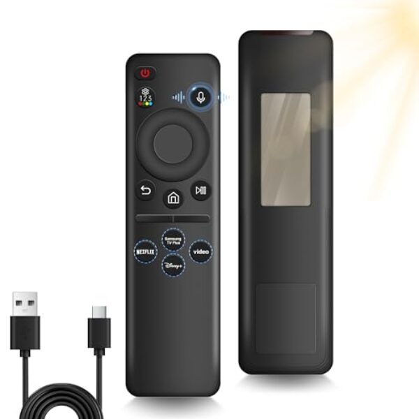 Controle remoto de voz solar de substituição para Smart TV Samsung compatível com Neo QLED, 8K, The Frame e Crystal UHD Series
