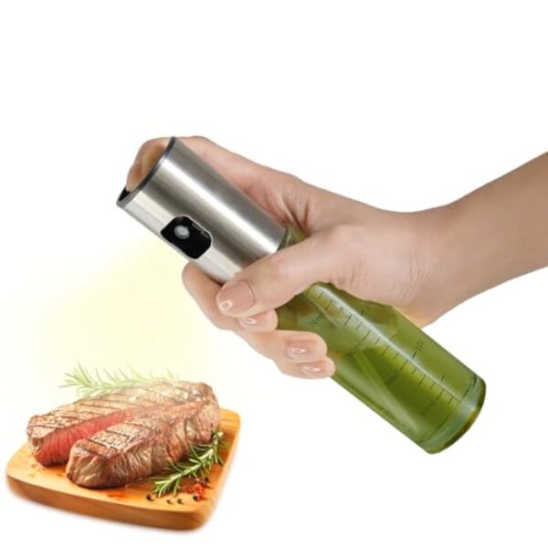 CookLoomara Pulverizador de óleo para cozinhar, frasco dispensador de azeite de oliva de 100 ml para utensílios de cozinha, alimentos, fritadeira a ar, salada, vinagre, churrasco, bomba de aço