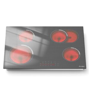 Cooksir Fogão elétrico de 76 cm com 4 bocas, fogão elétrico embutido 76.2 cm 6600W, fogão de cerâmica com zona oval e zona dupla, estrutura de metal, trava infantil, temporizador, 220-240 V com fio