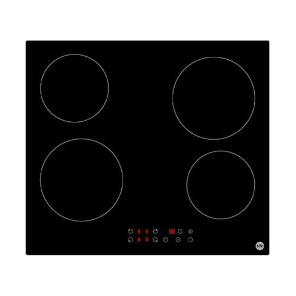 Cooktop Cerâmica Life 4 Zonas Elétrico Preto 60cm Mesa Vitrocerâmica Painel Touch Design Moderno para Cozinha Planejada e Fácil Limpeza