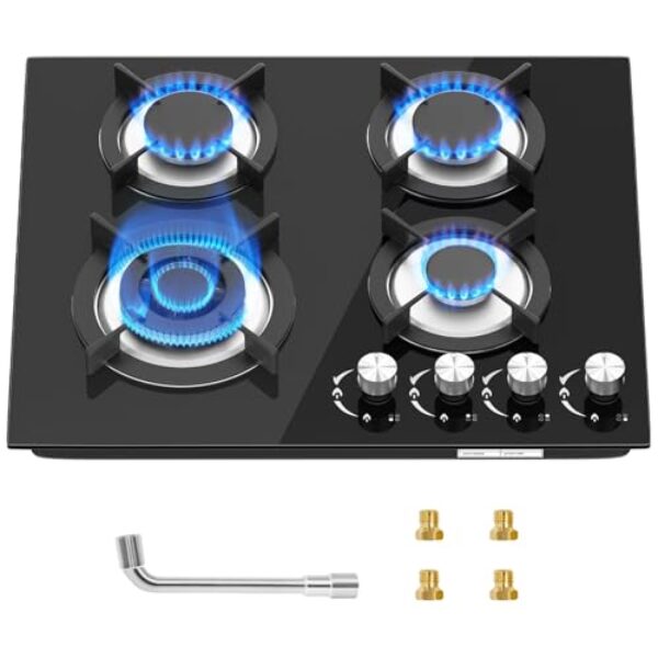 cooktop Nardea Fogão a gás 4 queimadores, fogão a gás propano, fogão conversível de combustível duplo GLG/NG com proteção de termopar, embutido/bancada