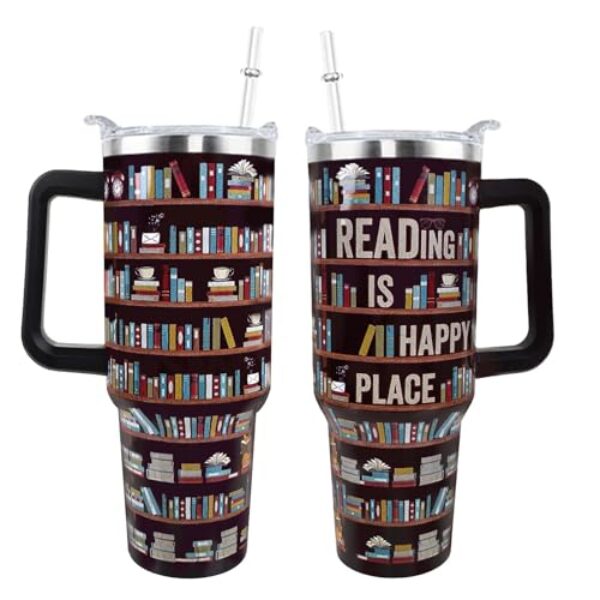 Copo Book Lovers Tumbler de 1,134 g com alça e tampa de canudo à prova de vazamento Caneca de café de viagem para amantes de livros com alça isolada para gelo quente e frio - Presentes para amantes de