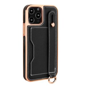 Cordão de anel, alça de pulso, suporte para cartão, carteira, capa de telefone para iPhone 16Pro Max 15 14 13 12, capa preta, para iPhone 16e