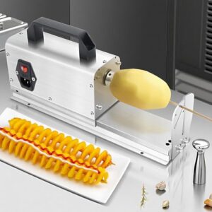 Cortador de Batatas Elétrico 3 em 1 Tornado com Duas Lâminas: 2mm e 2,5mm de Espessura, Cada Lâmina com Três Funções, Máquina de Cortar Legumes em Aço Inoxidável Mais Espessa