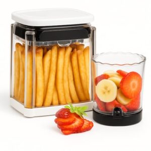 Cortador de batatas fritas multifuncional para fatiador de batatas e morangos – Cortador de frutas e vegetais de 4 lâminas, cortador premium com fatia, enfeite e copo de cortador de morango