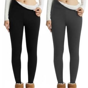 Coume 2 peças leggings femininas forradas de lã macias de cintura alta para exercícios térmicos para ioga femininas quentes de inverno, Preto, cinza escuro, P