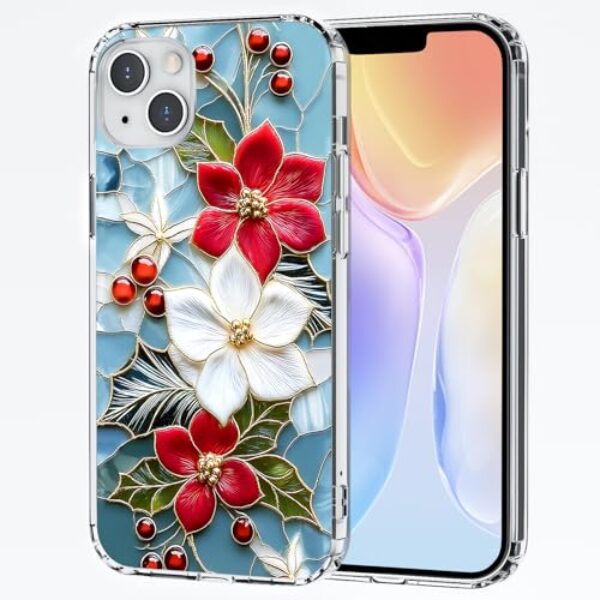 CozyNestCY Capa magnética de Natal para iPhone 15 Pro Max, folhas florais de Natal, capa de telefone transparente compatível com Mag Safe WirelessDesign exclusivo Shell Slim Protect Antiderrapante