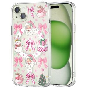 CozyNestCY Capa magnética de Natal rosa para iPhone 15 presente de Natal boneco de neve capa de telefone transparente compatível com Mag Safe sem fio bonito festival arco concha fina protege