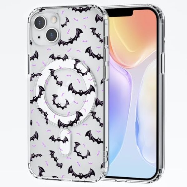 CozyNestCY Capa magnética fofa preta de morcego de Halloween para iPhone 16 Pro Max Horror Gótico Capa de telefone transparente compatível com Mag Safe sem fio fina engraçada capa protetora
