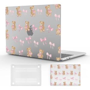 Cozynestcy Capa protetora fina com estampa de urso de laço rosa para MacBook Air de 13 polegadas 2022 2021 2020 2019 2018 fofo design feminino Kawaii capa protetora de plástico rígido ID A1932 A2179