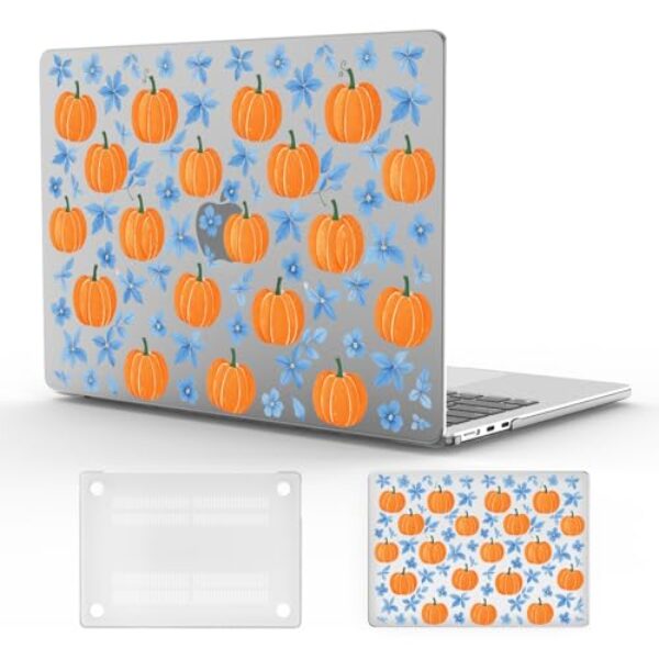 CozyNestCY Linda capa floral abóbora para MacBook Air 13 polegadas 2022 2021 2020 2019 2018 Ação de Graças Halloween capa rígida de plástico Touch ID A1932 A2179 M1 A2337 flor estética fina capa