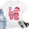CQF Camisetas femininas para o Dia dos Namorados Gnomo Love Heart Camiseta Casual Lover Wife Day, Branco, M
