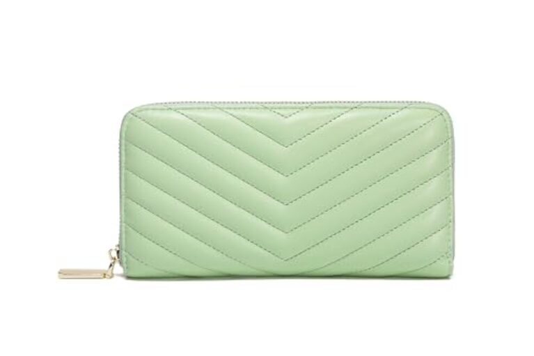 Daisy Rose Carteira feminina com zíper e telefone clutch com bloqueio RFID, couro vegano PU, Pistache, One_Size