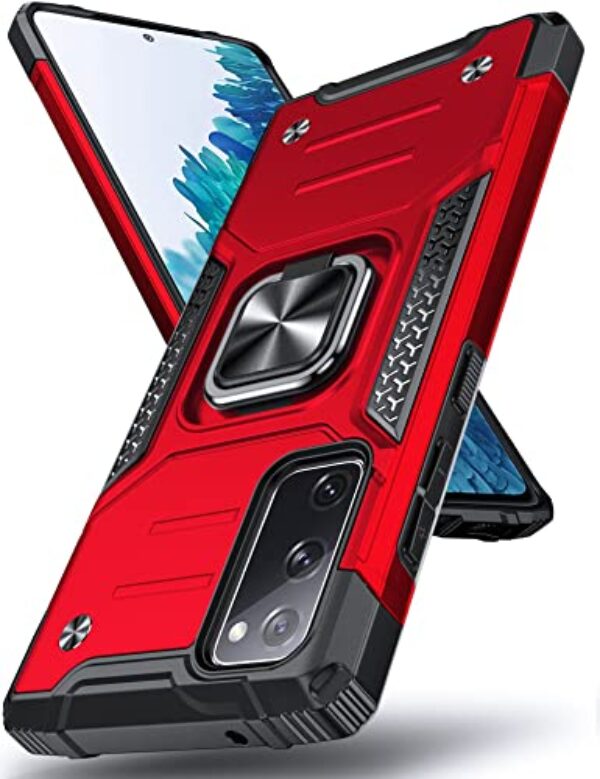 DASFOND Capa para Galaxy S20 FE 4G/5G, capa protetora de nível militar com suporte de anel de metal aprimorado [suporte magnético] compatível com Samsung Galaxy S20 FE, vermelha