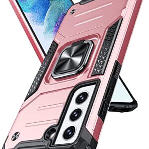 DASFOND Capa para Galaxy S21 FE 5G, capa protetora à prova de choque de grau militar com anel de metal aprimorado [suporte magnético], compatível com Samsung Galaxy S21 FE, ouro rosa