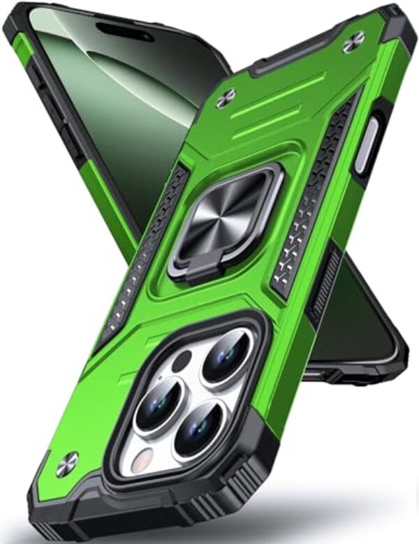 DASFOND Capa projetada para 16 Pro Max com suporte, anel de metal giratório aprimorado de 360° com suporte de anel de metal de grau militar, resistente a impactos, à prova de choque, capa protetora