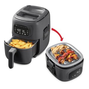 Dash Flip & Fry Grelha digital 2 em 1 fritadeira a ar com 5 funções, capacidade de 3 quartos, fritadeira de ar e grelha interior para batatas fritas, asasas, hambúrgueres e muito