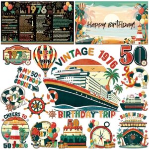 Dazoratix Ímãs de cruzeiro de aniversário de 50 anos - 16 peças retrô decoração de cabine de navio de porta adesivos magnéticos vintage 1976 âncora de cabine decalques com canetas para decoração de