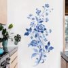 Decalques de parede florais azuis removíveis peônia floral decalques de parede ideais para banheiro, quarto, sala de estar e quarto das crianças